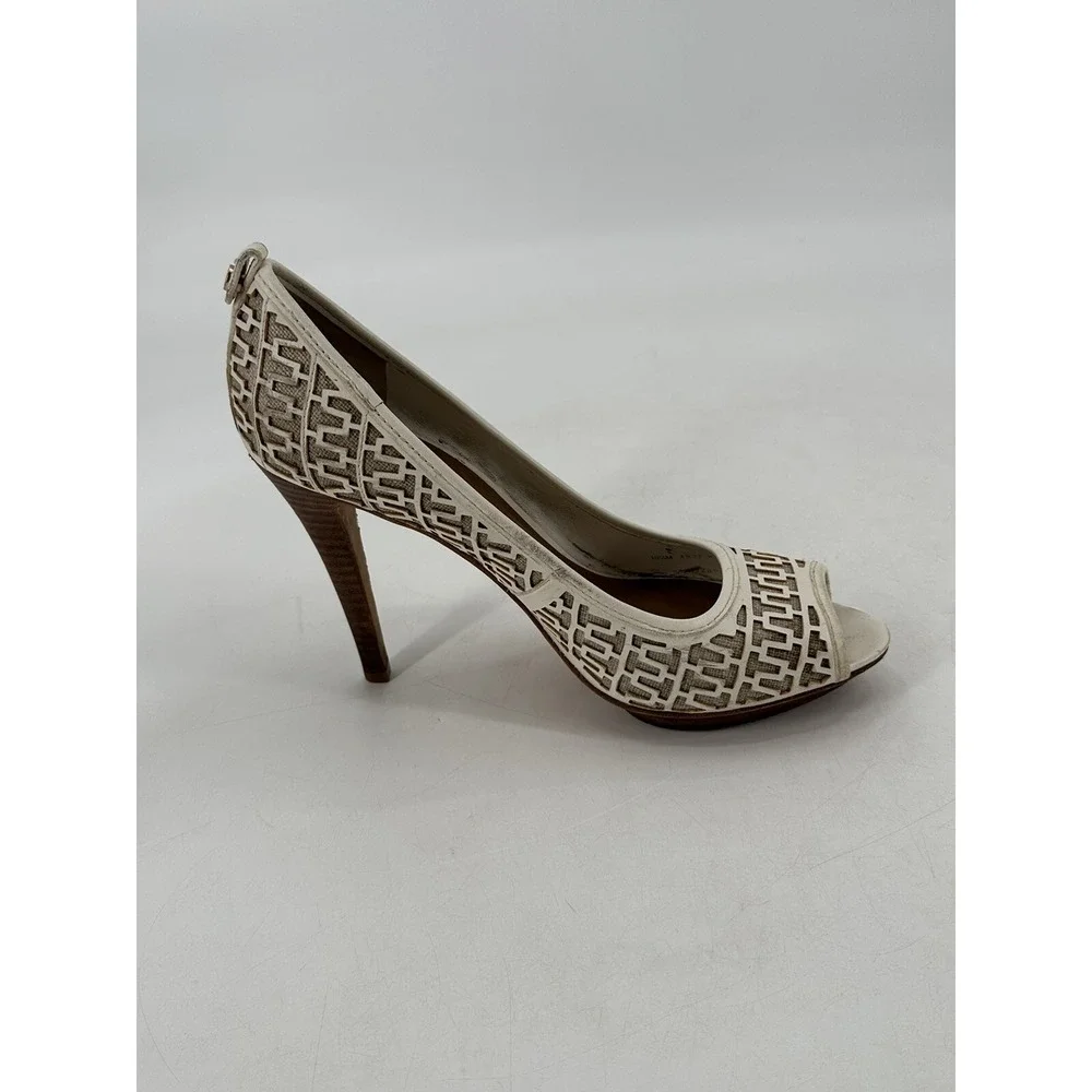 TORY BURCH‎ REGAN LEATHER WHITE OFF HEEL PUMP OPEN TOE SIZE 10.5
